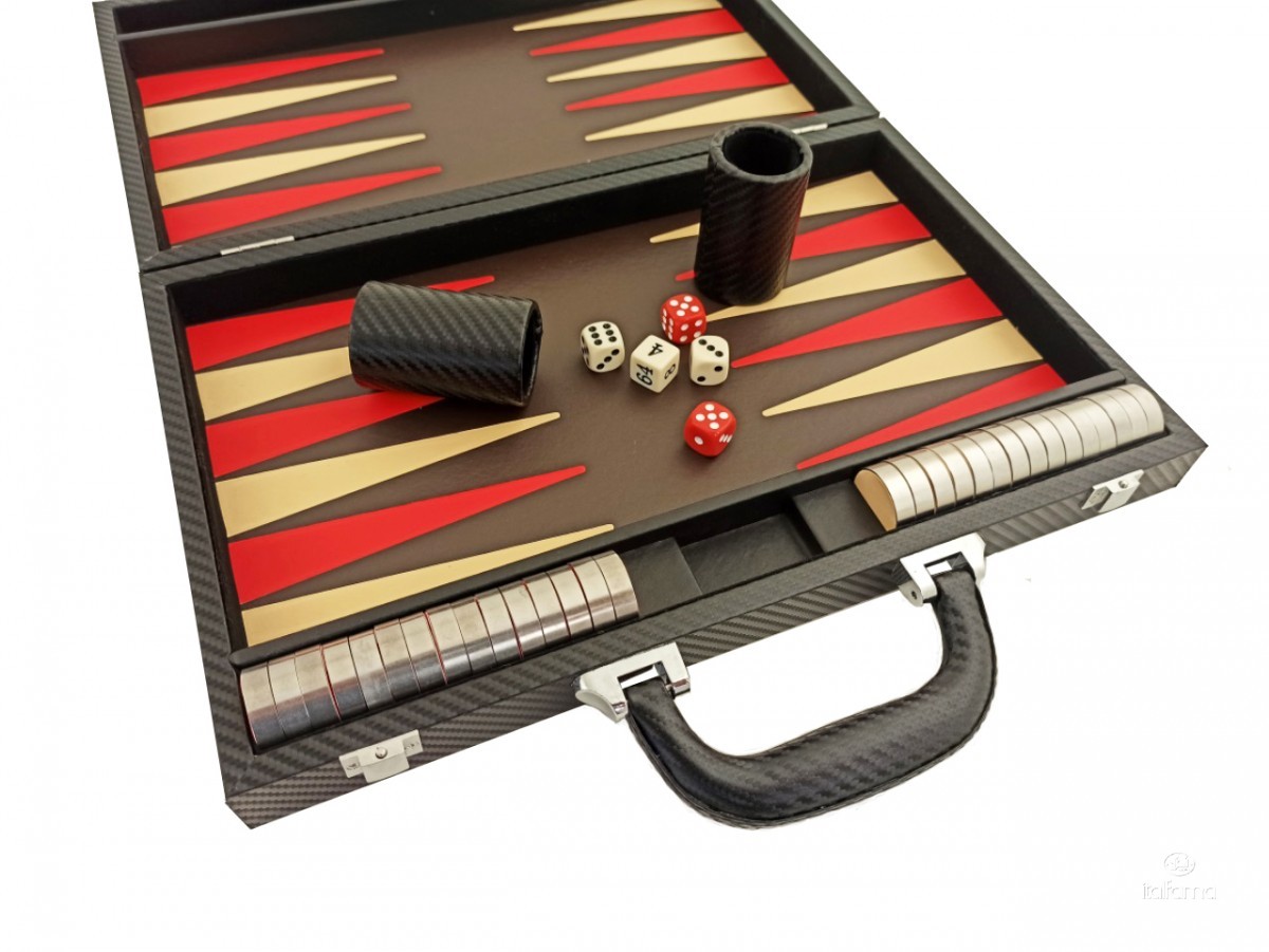 Leatherette backgammon zwart/rood/beige - Italfama