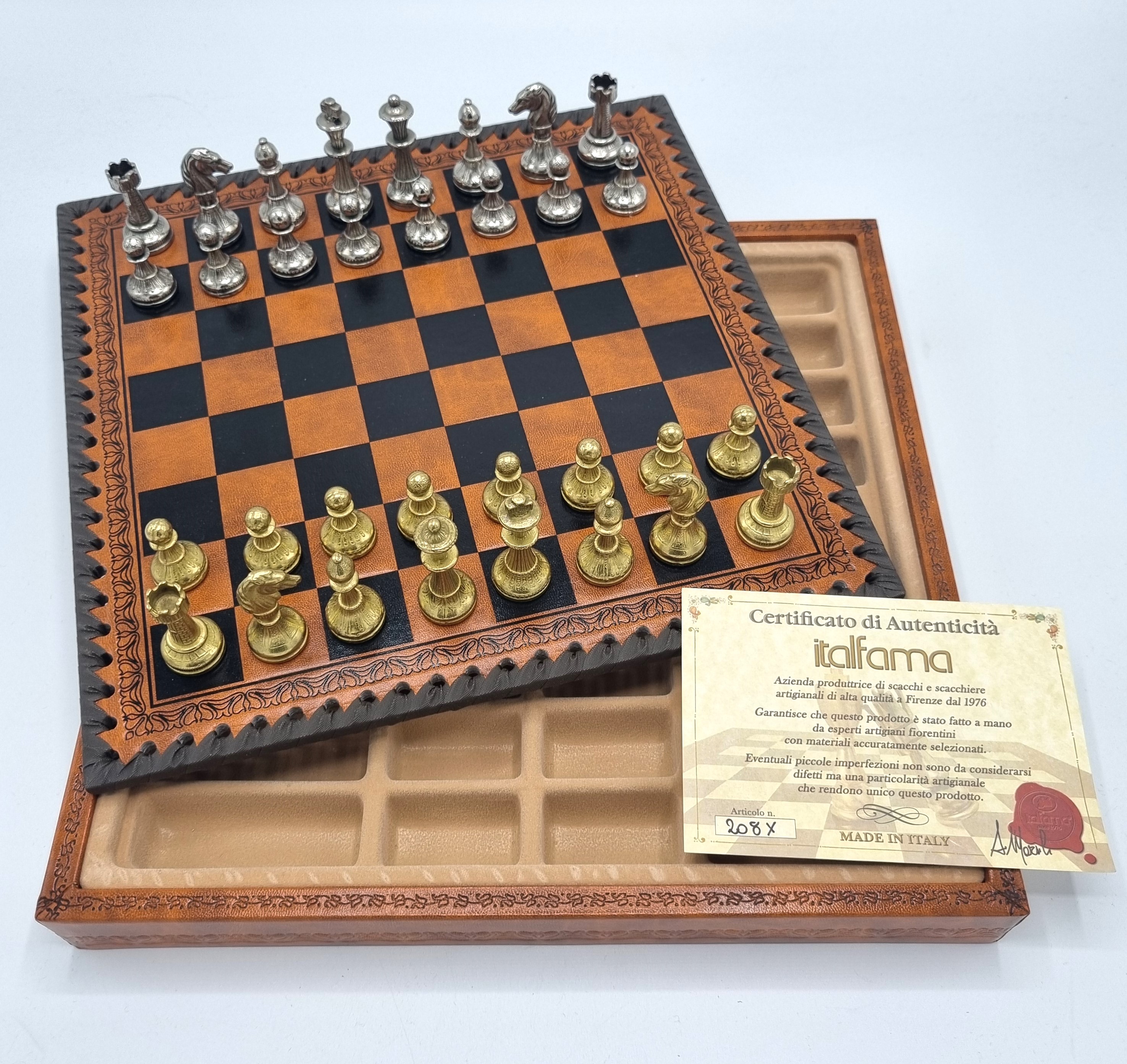 Leather chess cassette with metal pieces