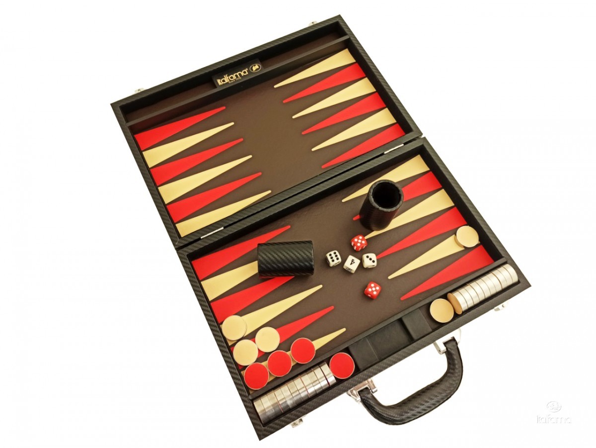 Leatherette backgammon zwart/rood/beige - Italfama