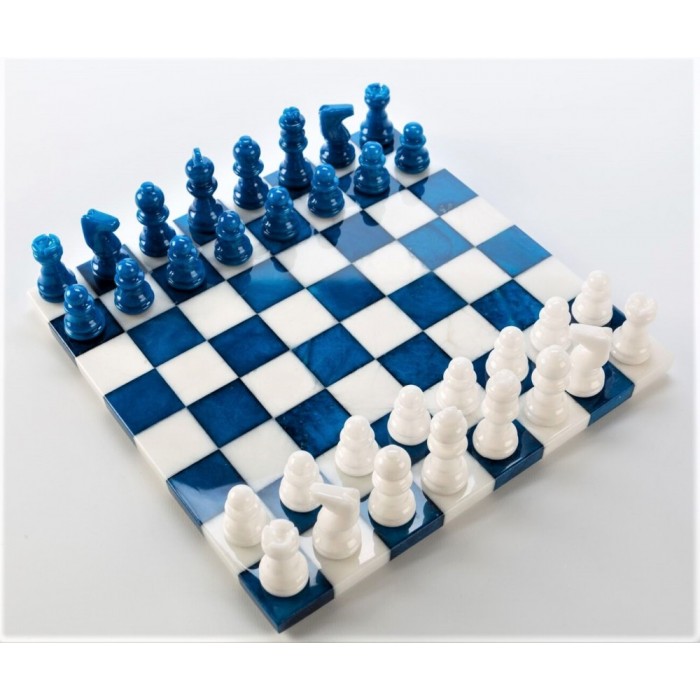 Albasten schaakset blauw/wit