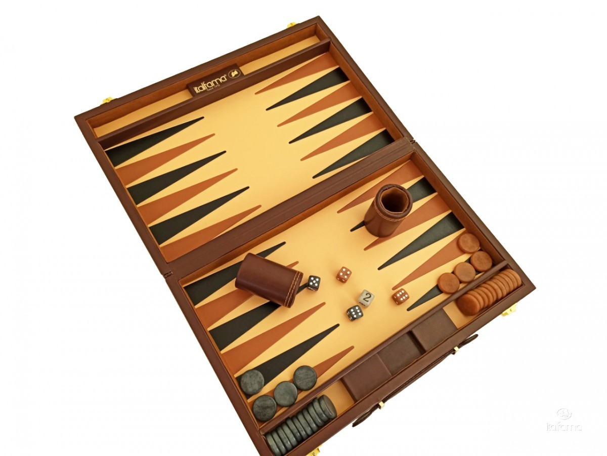 Leatherette backgammon bruin - Italfama