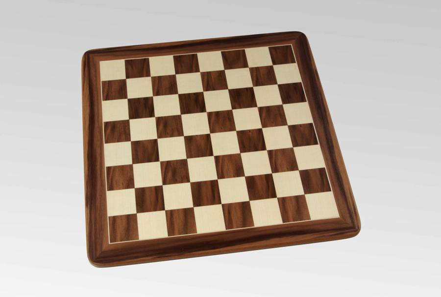 Walnut chessboard with round corners and palissander chess pieces Ulbrich