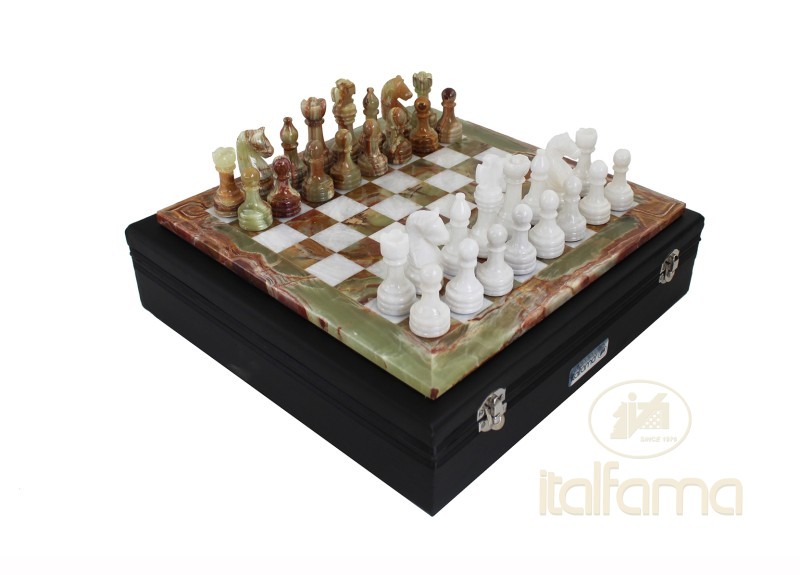 Chess set onyx and marble in case