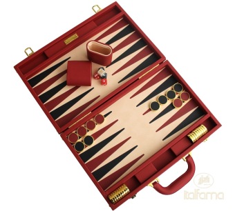 Deluxe Red and Black Leatherette Backgammon Set - Medium