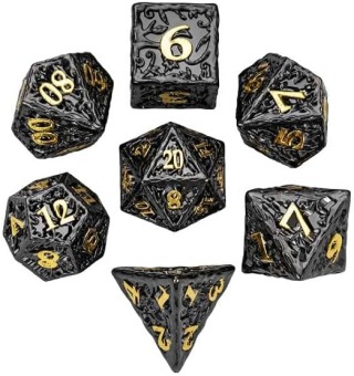 Luxe polydice-set metaal - zwart met goud