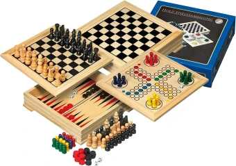 Wooden game box: chess, backgammon, checkers, ludo