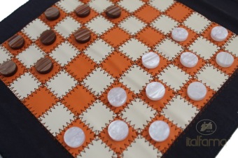 Leren backgammon, schaak en dam set - Blauw - Italfama