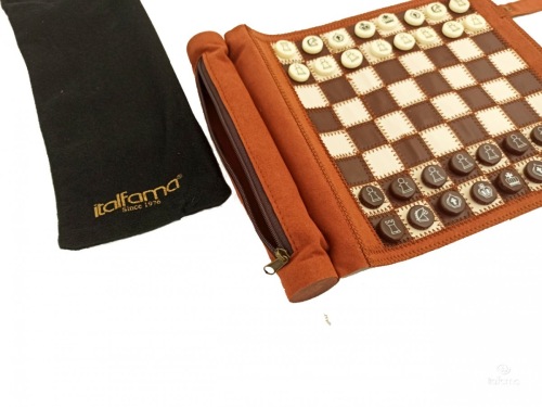 Leren backgammon, schaak en dam set - Bruin of zwart - Italfama