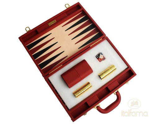Deluxe Red and Black Leatherette Backgammon Set - Medium