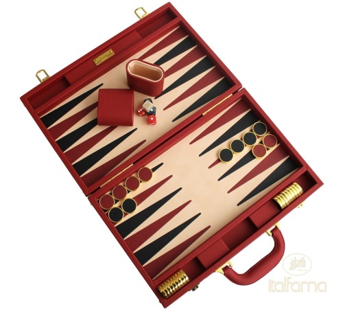 Deluxe Red and Black Leatherette Backgammon Set - Medium