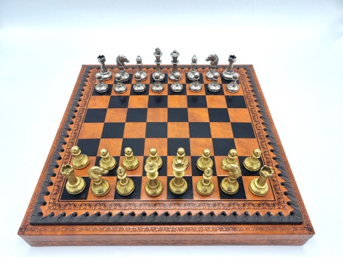 Leather chess cassette with metal pieces