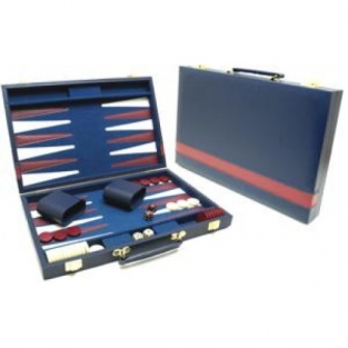 Backgammon, blue/white/ red stitched, 46x 60 cm