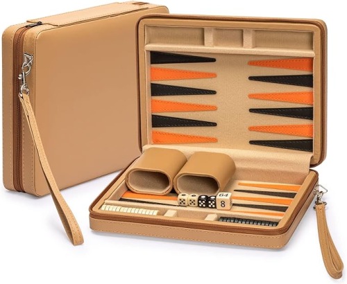 Beige Reis-Backgammon Set met Ritssluiting