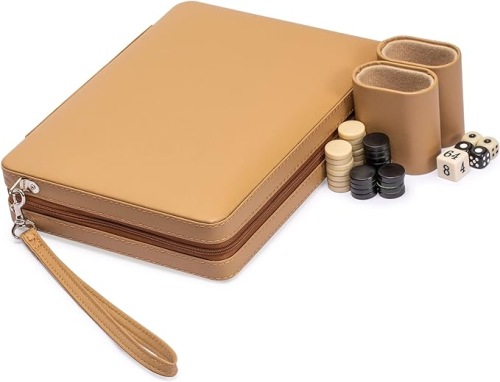 Beige Reis-Backgammon Set met Ritssluiting