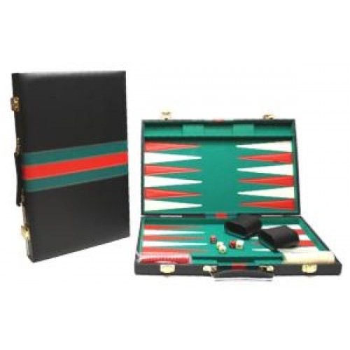 Backgammon, green/ white/ red stitched, 38 x 48 cm