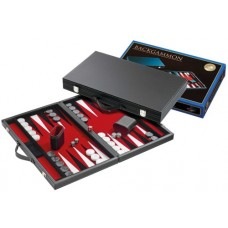 Backgammon imitatieleer, rood/ wit/ zwart ingelegd, 46x 60 cm