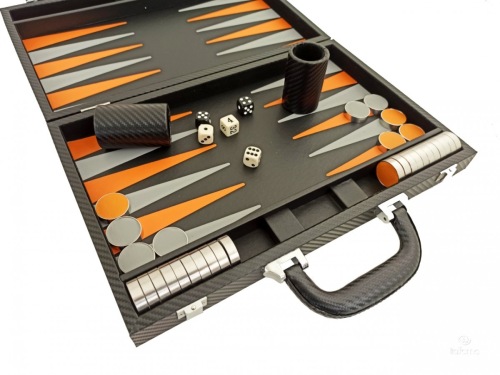 Leatherette backgammon zwart/oranje/grijs - Italfama