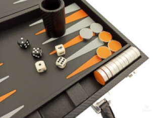 Leatherette backgammon zwart/oranje/grijs - Italfama