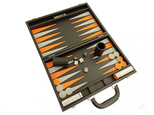 Leatherette backgammon zwart/oranje/grijs - Italfama