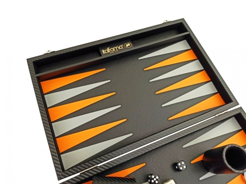 Leatherette backgammon zwart/oranje/grijs - Italfama