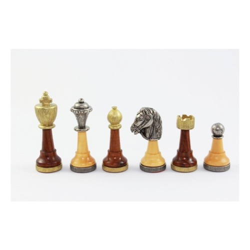 Luxury wooden chesspieces with metal cast finish