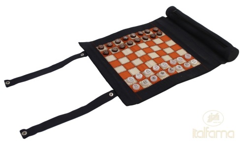 Leren backgammon, schaak en dam set - Blauw - Italfama