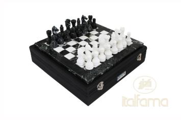 Chess set black/ white marble in case