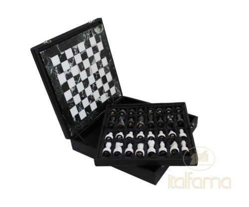 Chess set black/ white marble in case