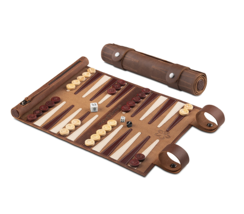 Leren oprolbare reisbackgammon - Melia Games