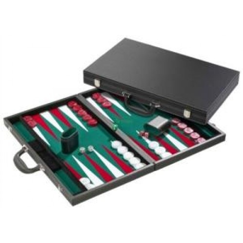 Backgammon imitatieleer, groen/ wit/ rood ingelegd, 46x 60 cm