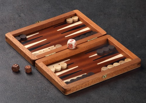 Backgammon, travel cassette, Mahogany